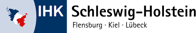 Logo mit der Aufschrift „IHK“ auf dunkelblauem Hintergrund; links ein Kreis mit einer stilisierten Karte in Blau, Weiß und Rot.