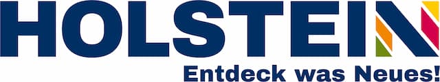 Logo mit dem Schriftzug „HOLSTEIN“ und dem Claim „Entdeck was Neues!“; das „N“ hat farbige Diagonalflächen in Gelb, Pink, Orange und Grün.